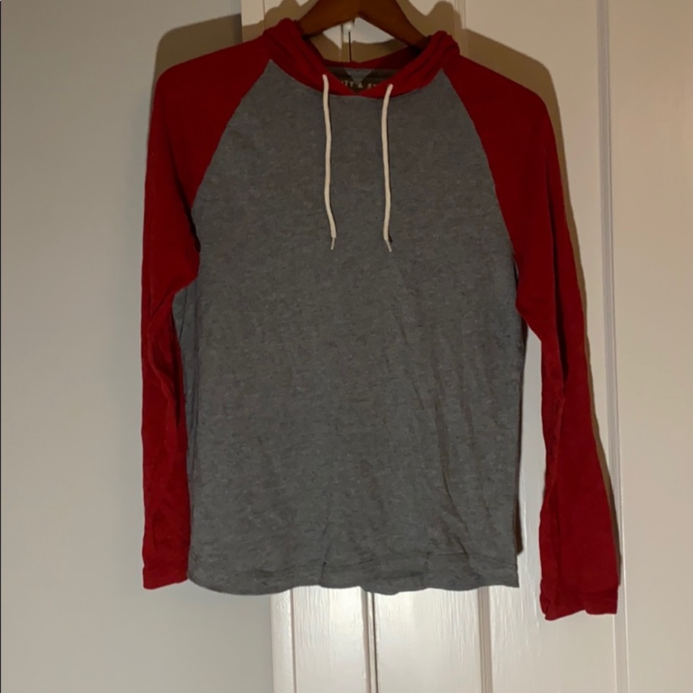 ✅ MOSSIMO SUPPLY CO Hoodie Hooded Shirt Red Gray